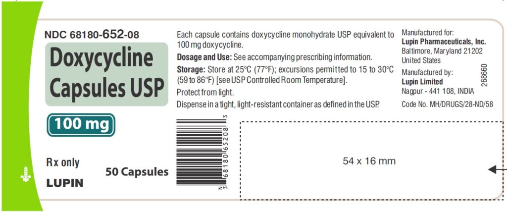 Doxycycline Prescription Label