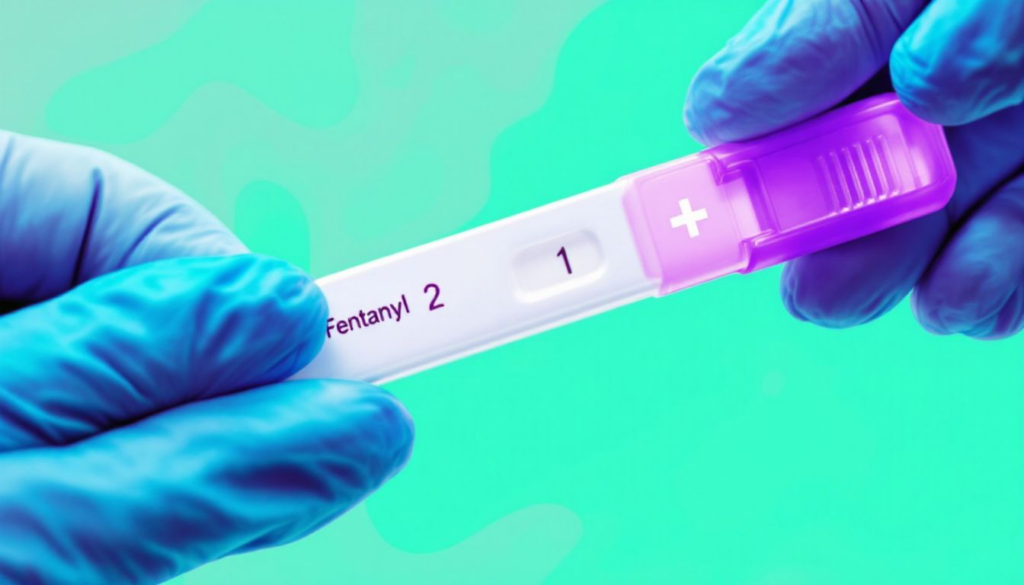 A close-up of a fentanyl test strip being used to detect the presence of fentanyl.