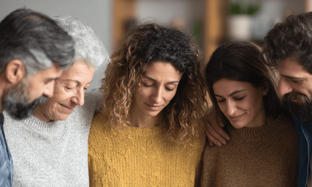 Family members supporting a loved one during prescription drug addiction recovery.