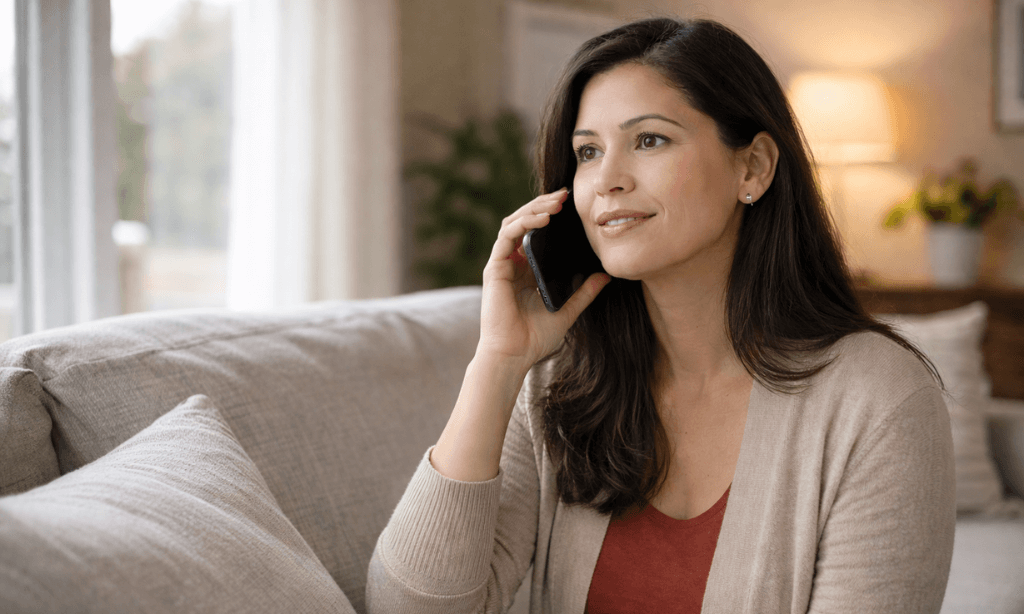 Adult making a calm phone call about outpatient treatment options in Massachusetts