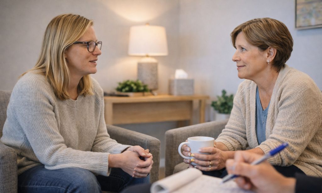 Family members practicing healthy communication techniques during addiction recovery therapy session