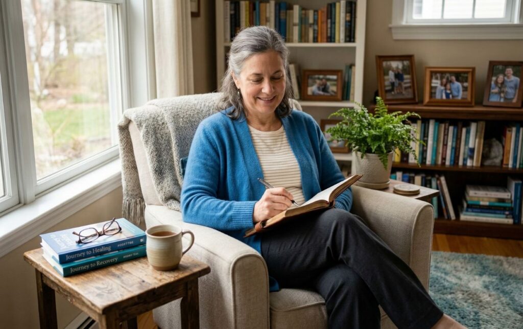 Family member practicing self-care while supporting loved one's recovery journey in Massachusetts