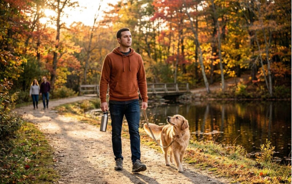 Person in recovery from fentanyl withdrawal walking outdoors in Massachusetts showing hope and renewed life in early recovery