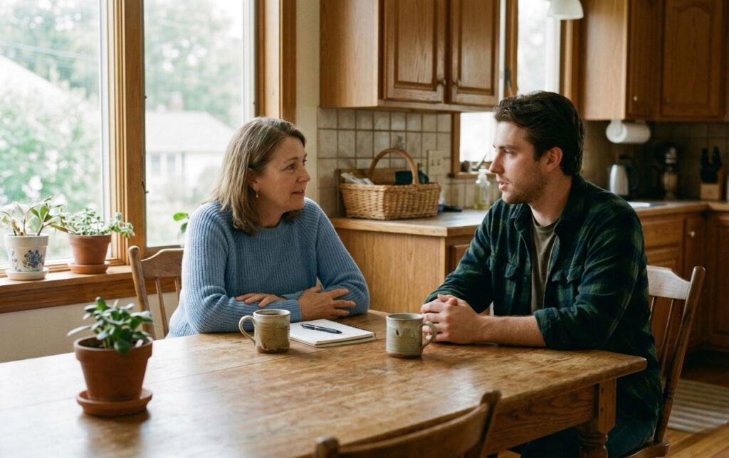 Massachusetts family having supportive conversation about substance use treatment options