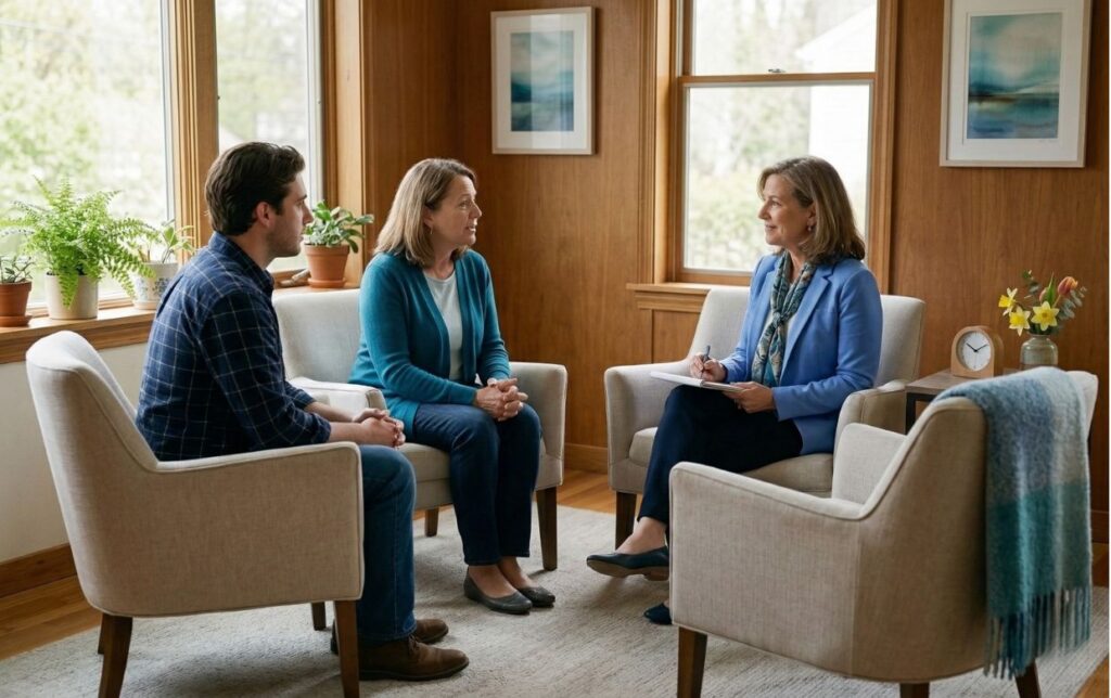  Professional family therapy session at Real Recovery Centers in Chelmsford, Massachusetts