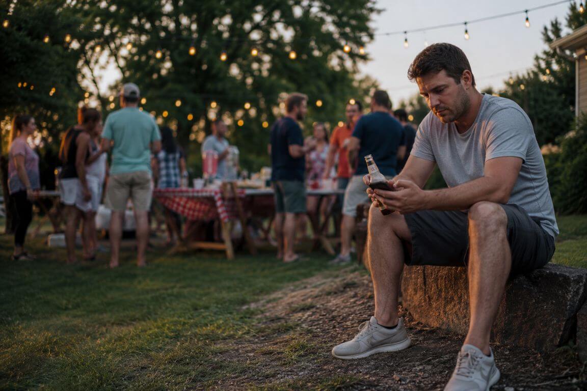 Person experiencing anxiety and substance use struggles during Massachusetts summer
