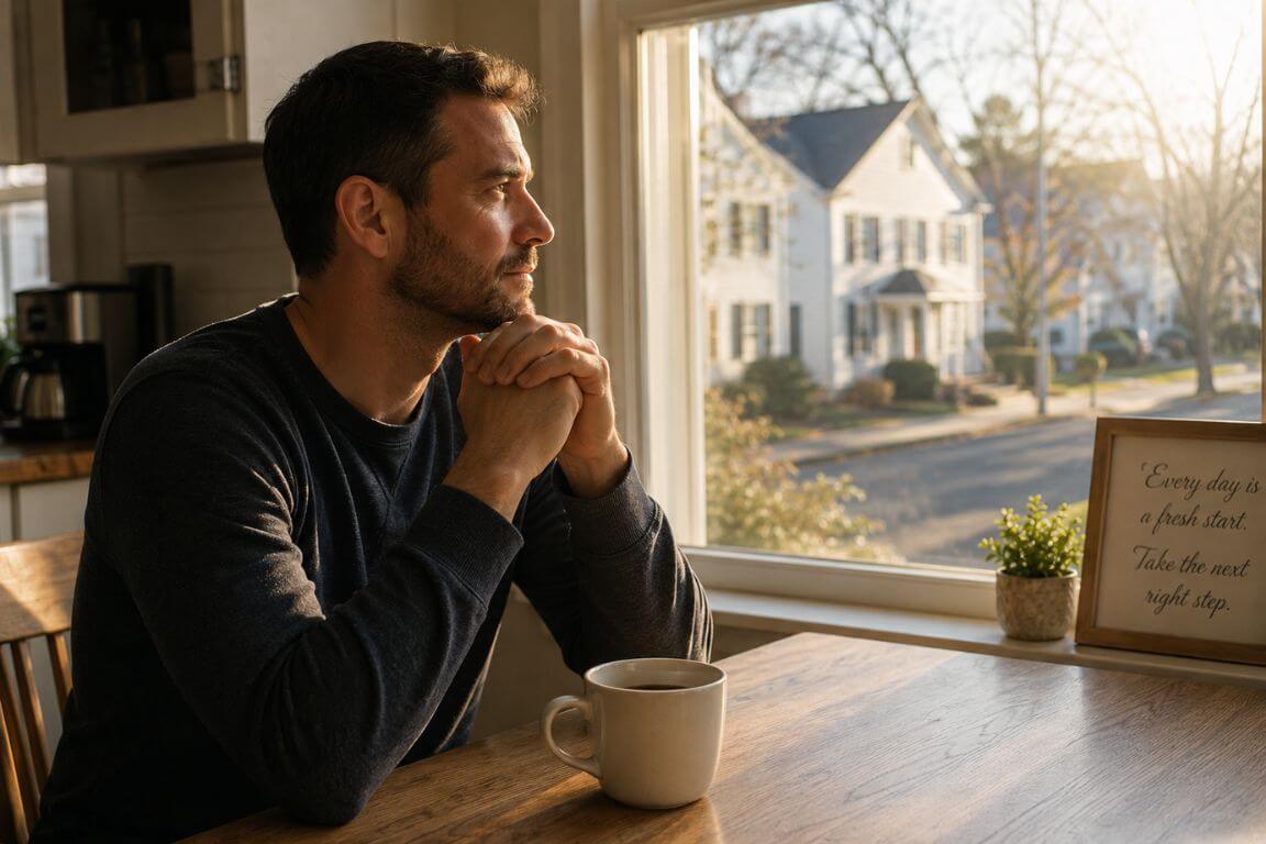 Person sitting quietly near a window at dawn, reflecting on starting heroin addiction treatment in Massachusetts