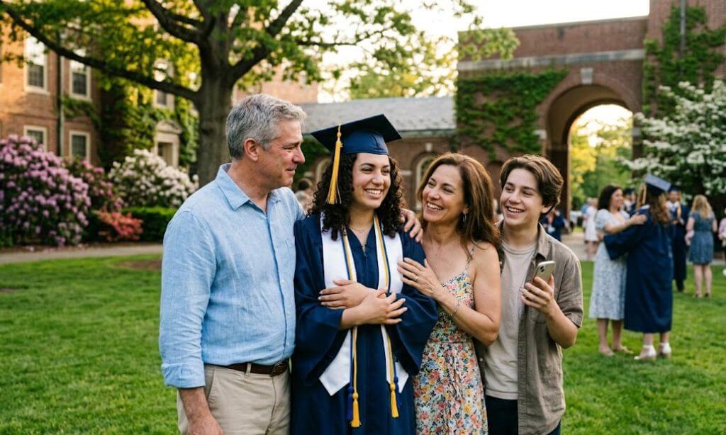 Family celebrating graduation together, representing milestone moments in recovery journey in Massachusetts