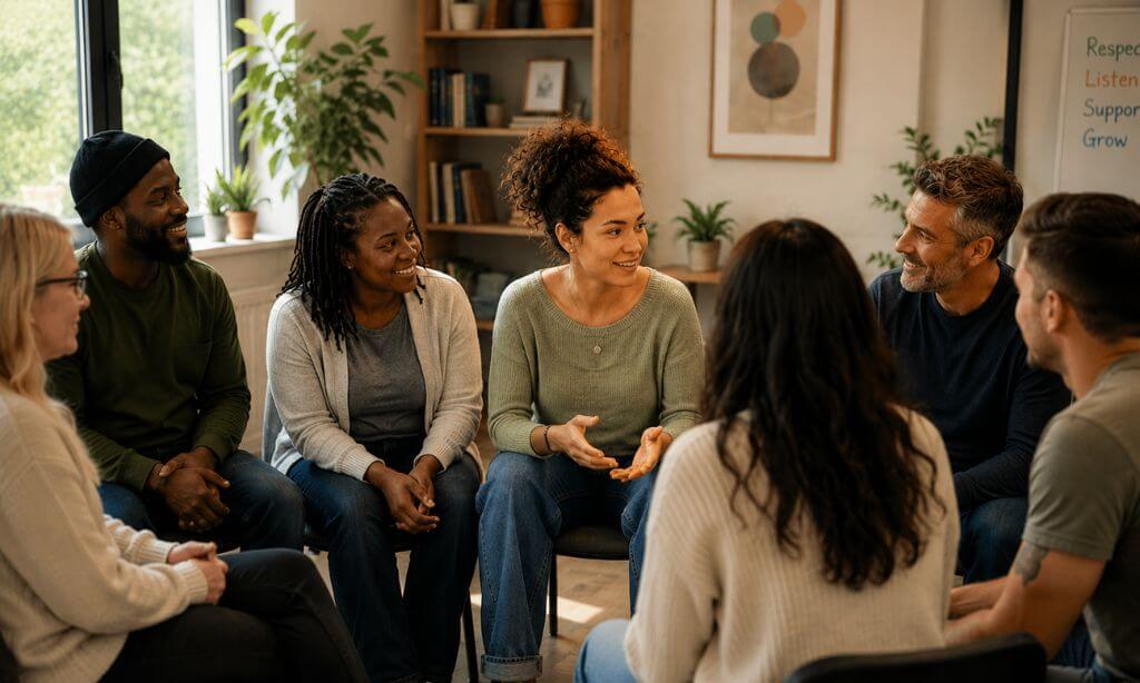 Real Recovery Centers alumni and staff gathering in Chelmsford Massachusetts to mark National Recovery Month 