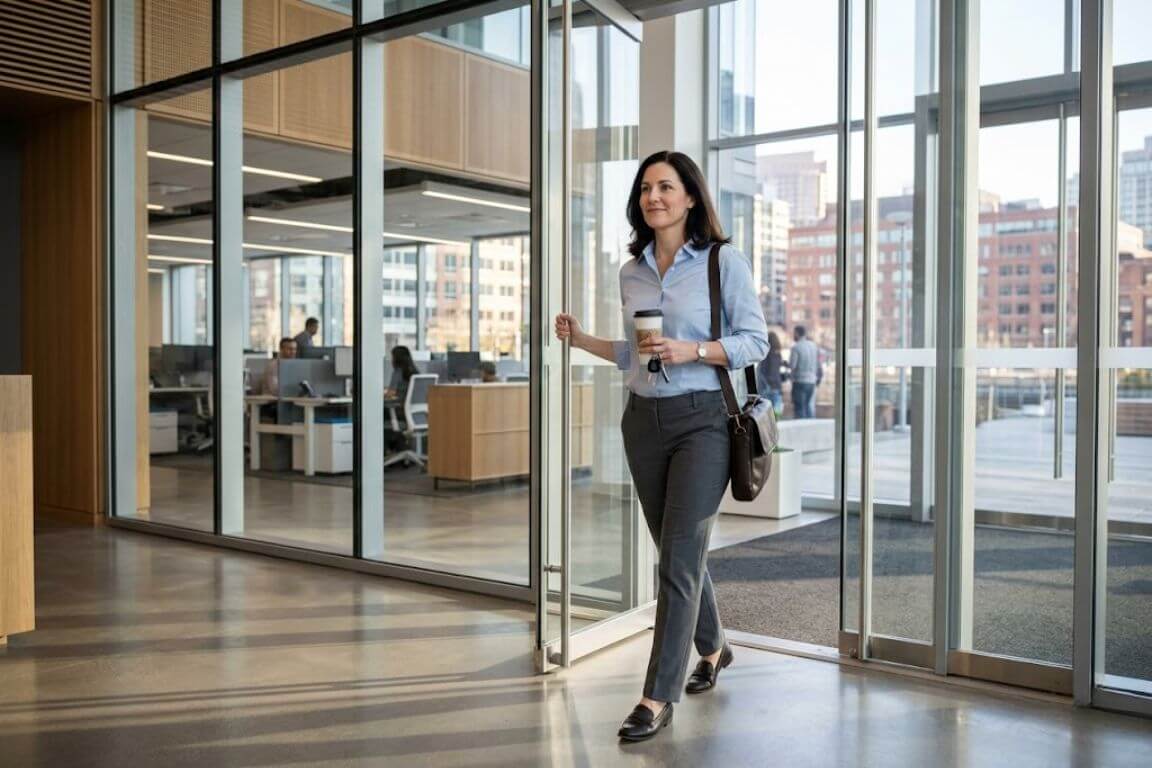 Professional returning to work after addiction treatment in Massachusetts office