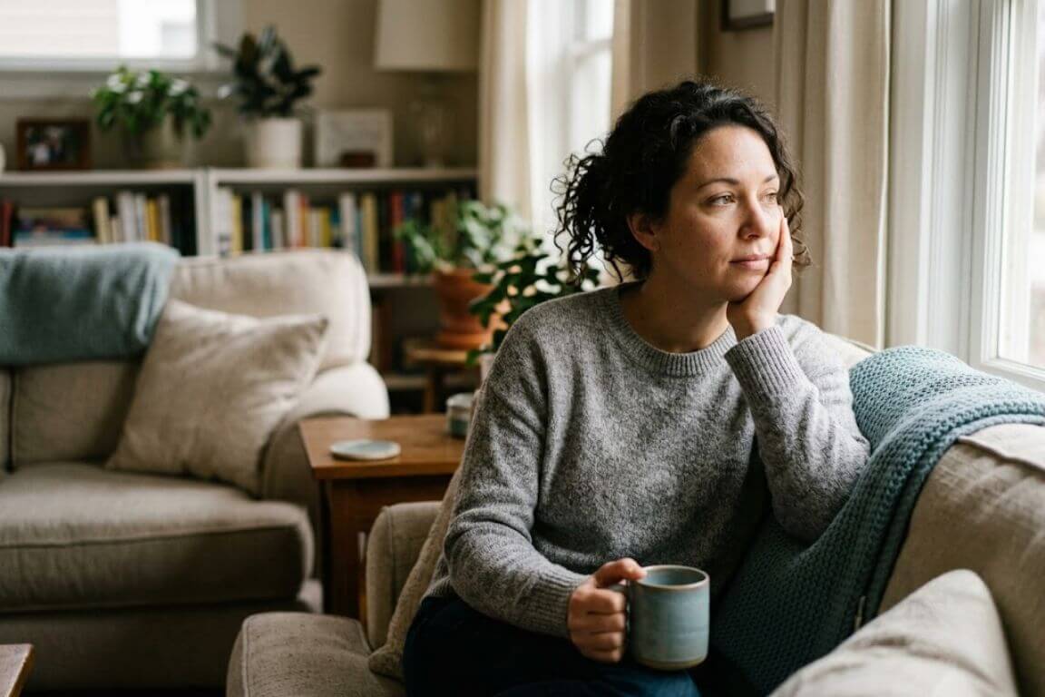 Adult sitting quietly at home in Massachusetts thinking through whether residential addiction treatment is the right next step