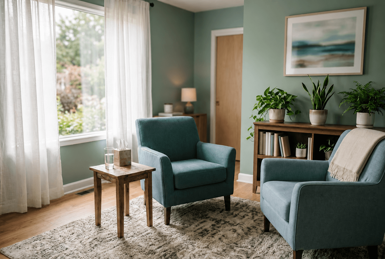 Person in individual addiction counseling session with a licensed therapist in a Massachusetts outpatient office